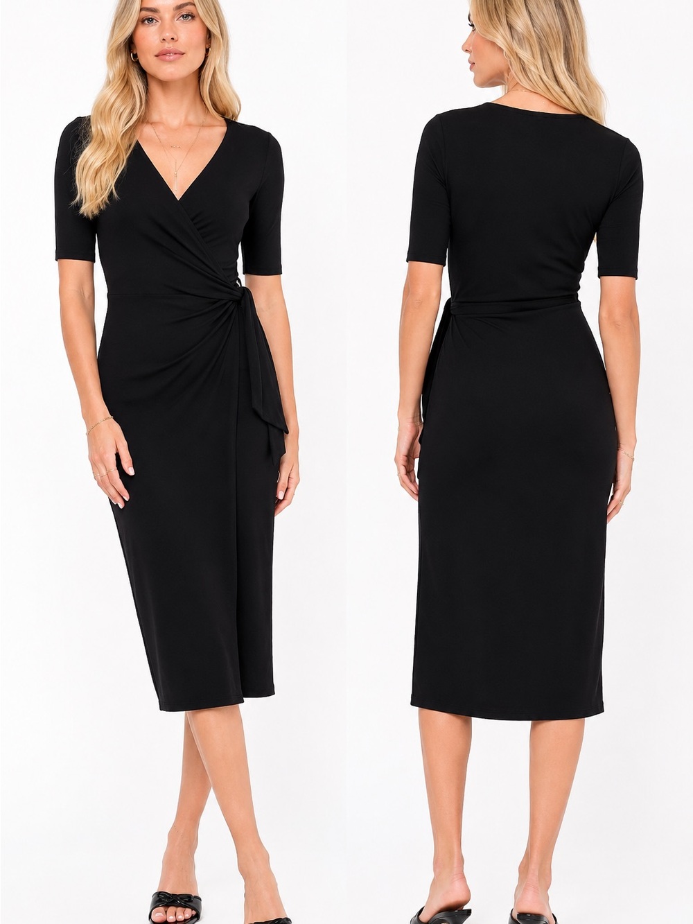 Lulus Forget Me Knot Black Midi Wrap Dress Size M NWT